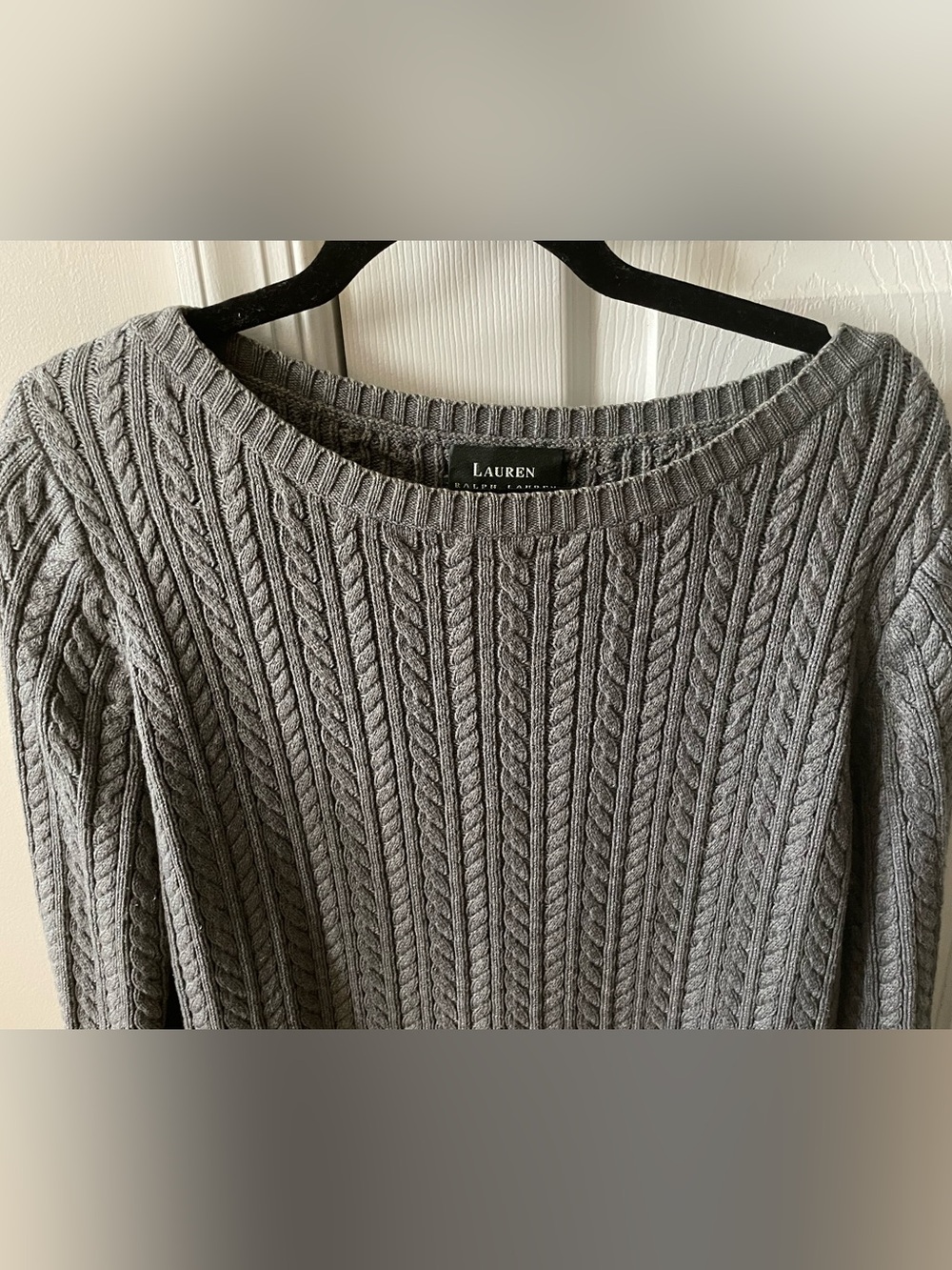 Vintage Ralph Lauren Gray Cotton Cable Knit Sweater Size Medium - Picture 5 of 12